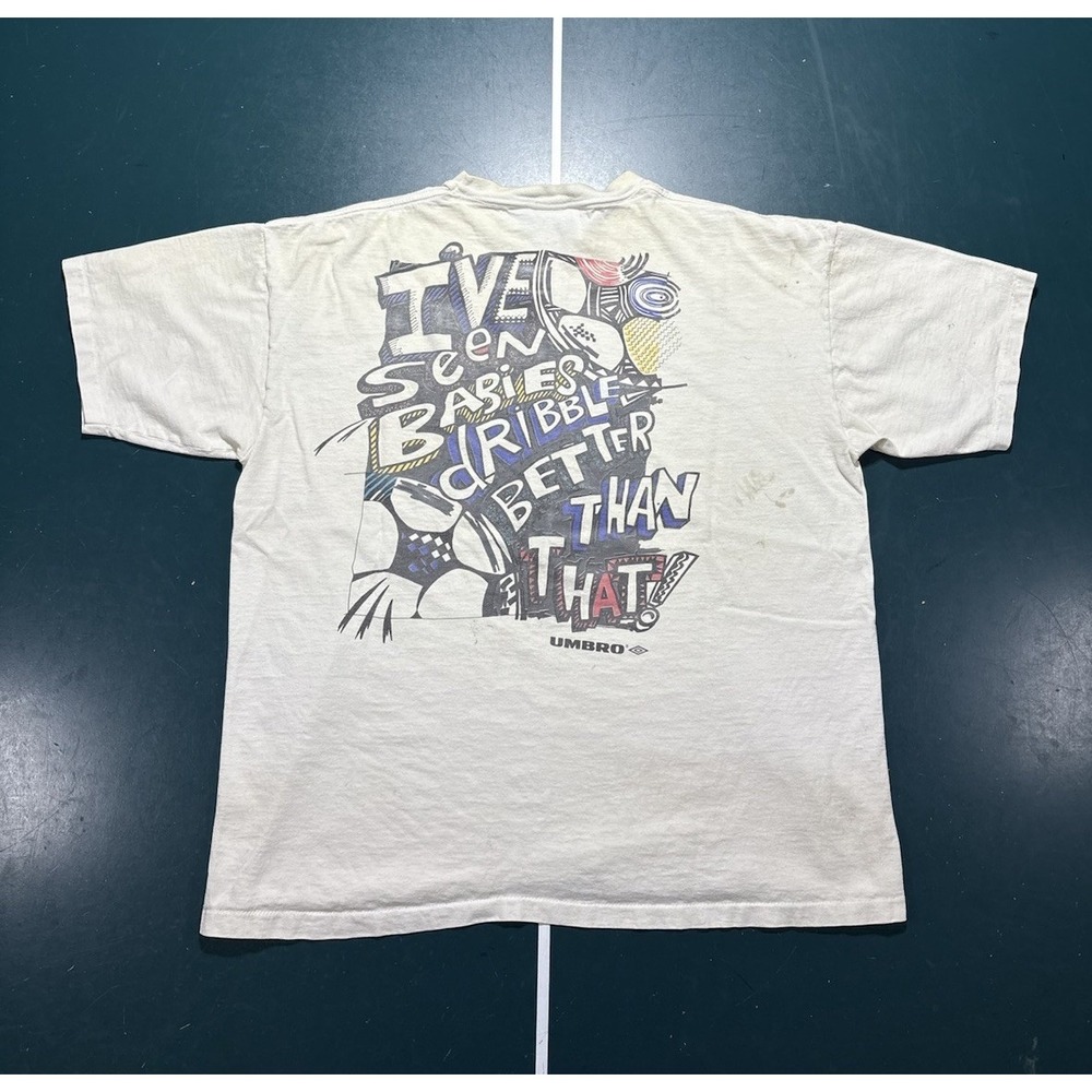 Vintage 90s Umbro Soccer T-Shirt Men's Large White Single Stitch Thrashed USA
